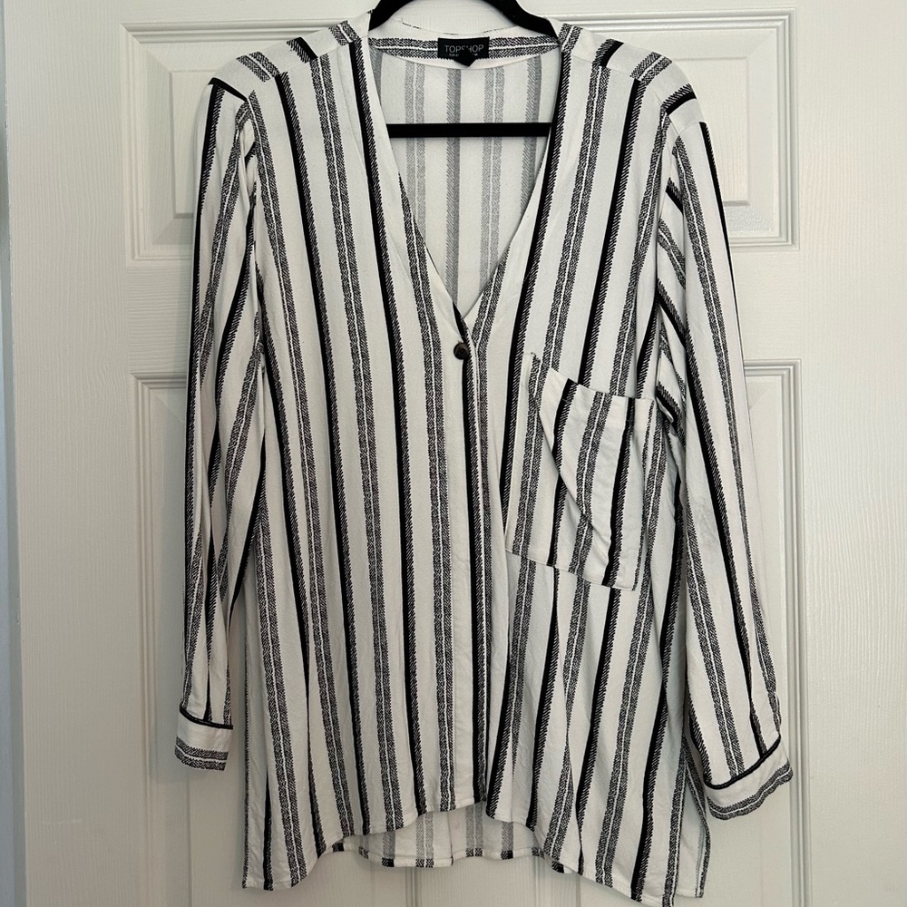 Topshop Striped Deep V Top
